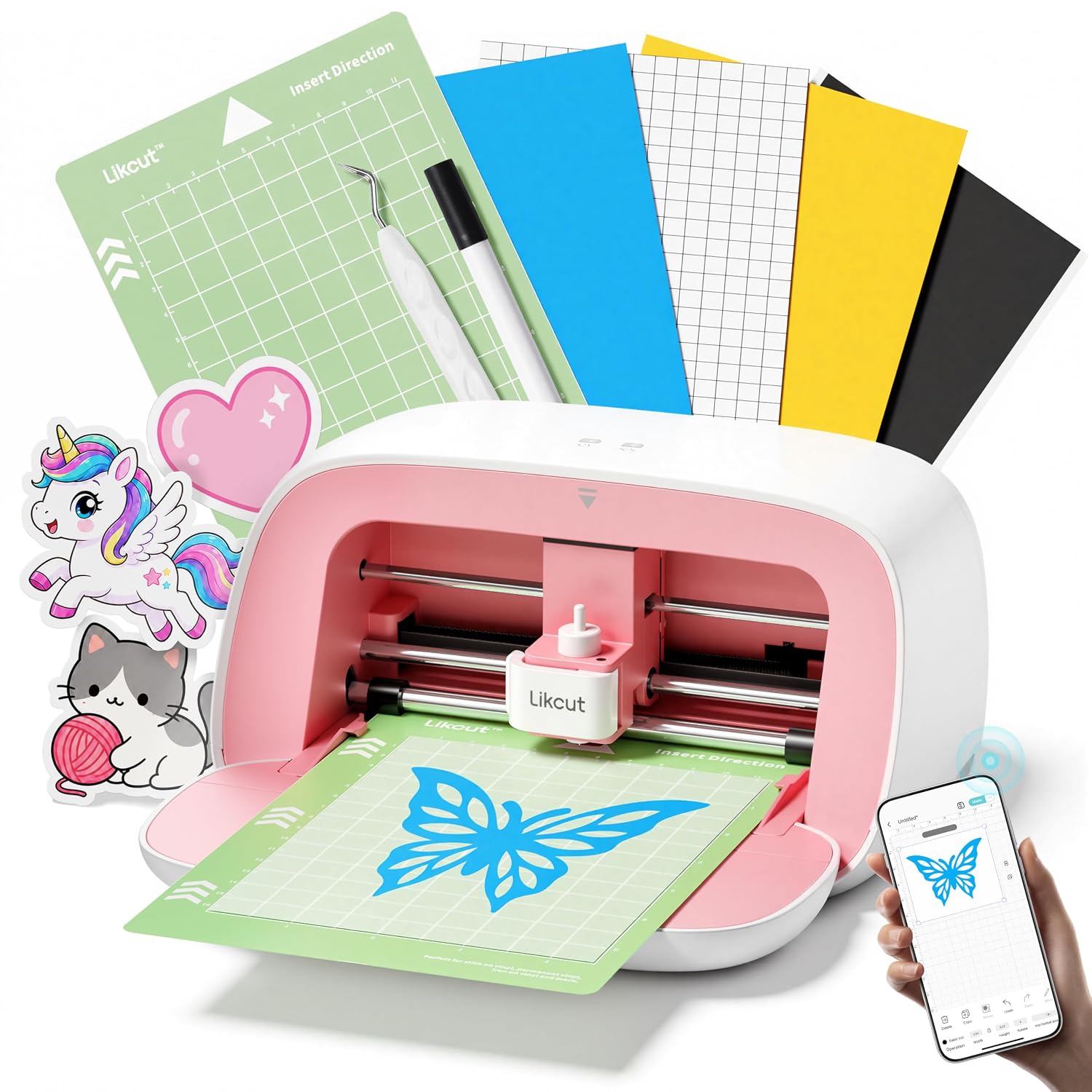 Likcut S501 Vinyl Cutter Machine, 4.5" Sticker & Cardstock Cutting, Pink