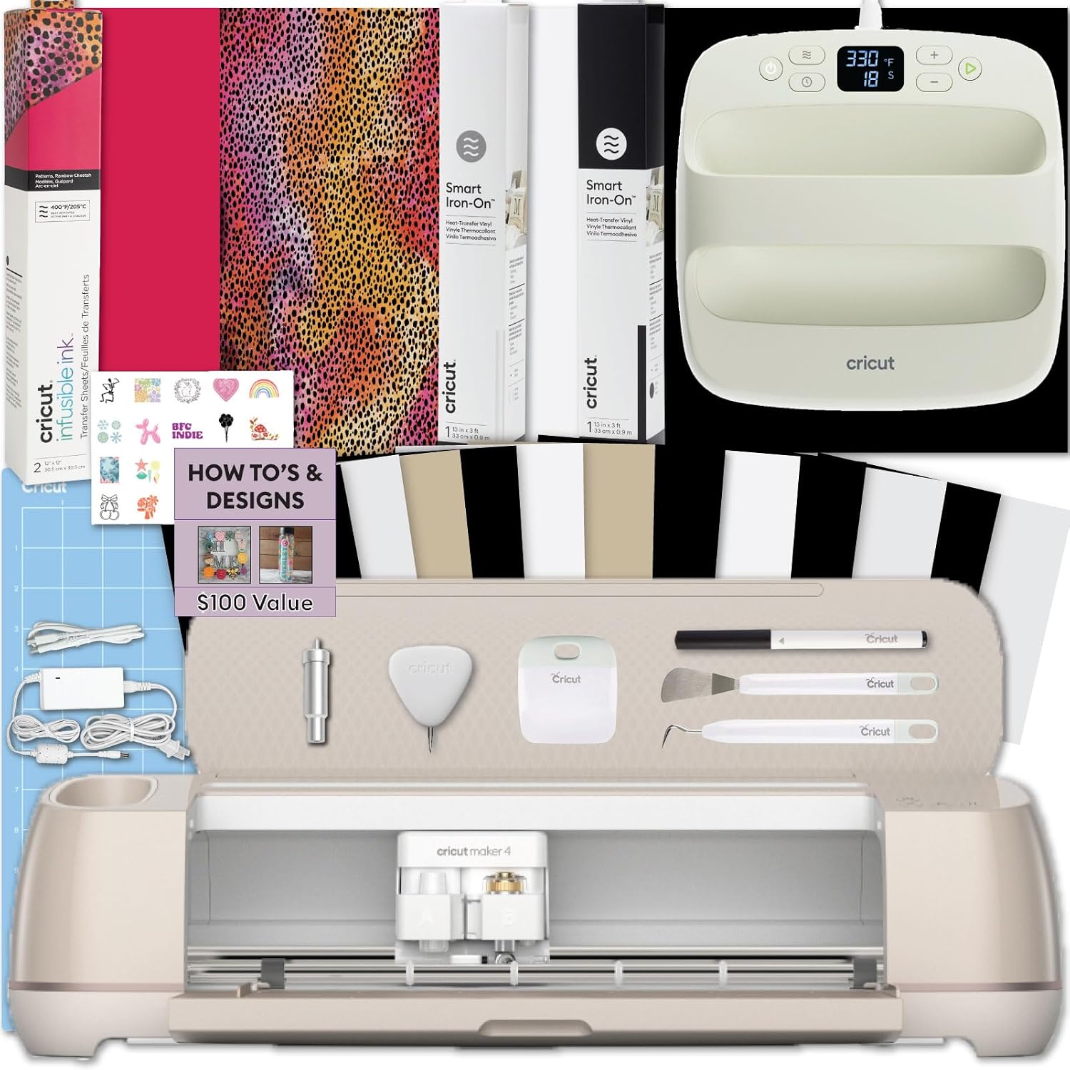 Cricut Maker 4 + EasyPress SE Heat Press Bundle - Cutting Machine with Infusible Ink, Vinyl &amp; Tools for Professional Shirts &amp; Custom Apparel