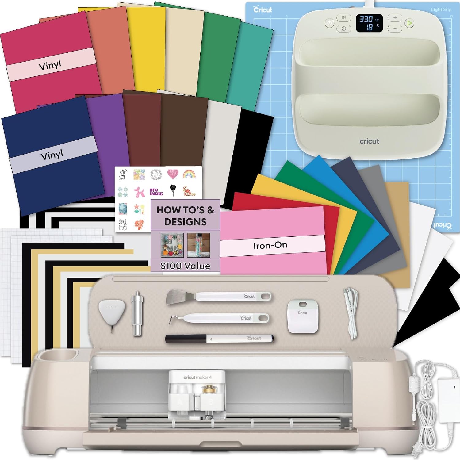 Cricut Maker 4 T-Shirt Making Bundle with EasyPress SE Heat Press, Vinyl and Iron-On Kit